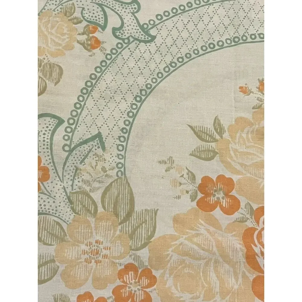 Vtg Floral Standard Pillowcases 60s Orange Green Cream No-iron Percale PAIR 2